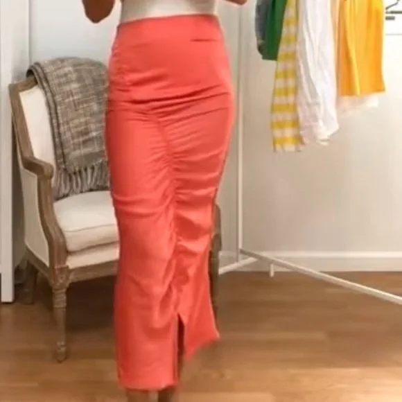 🆕THE LINE BY K ORANGE SISILIA ADJUSTABLE LENGTH MIDI SKIRT ASYMMETRICAL RUCHING - Picture 9 of 9